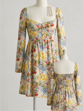 Reformation Beautiful Multicolor Floral Midi Dress in Yellow, Blue & Red